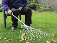 Sweeping and raking sitting down